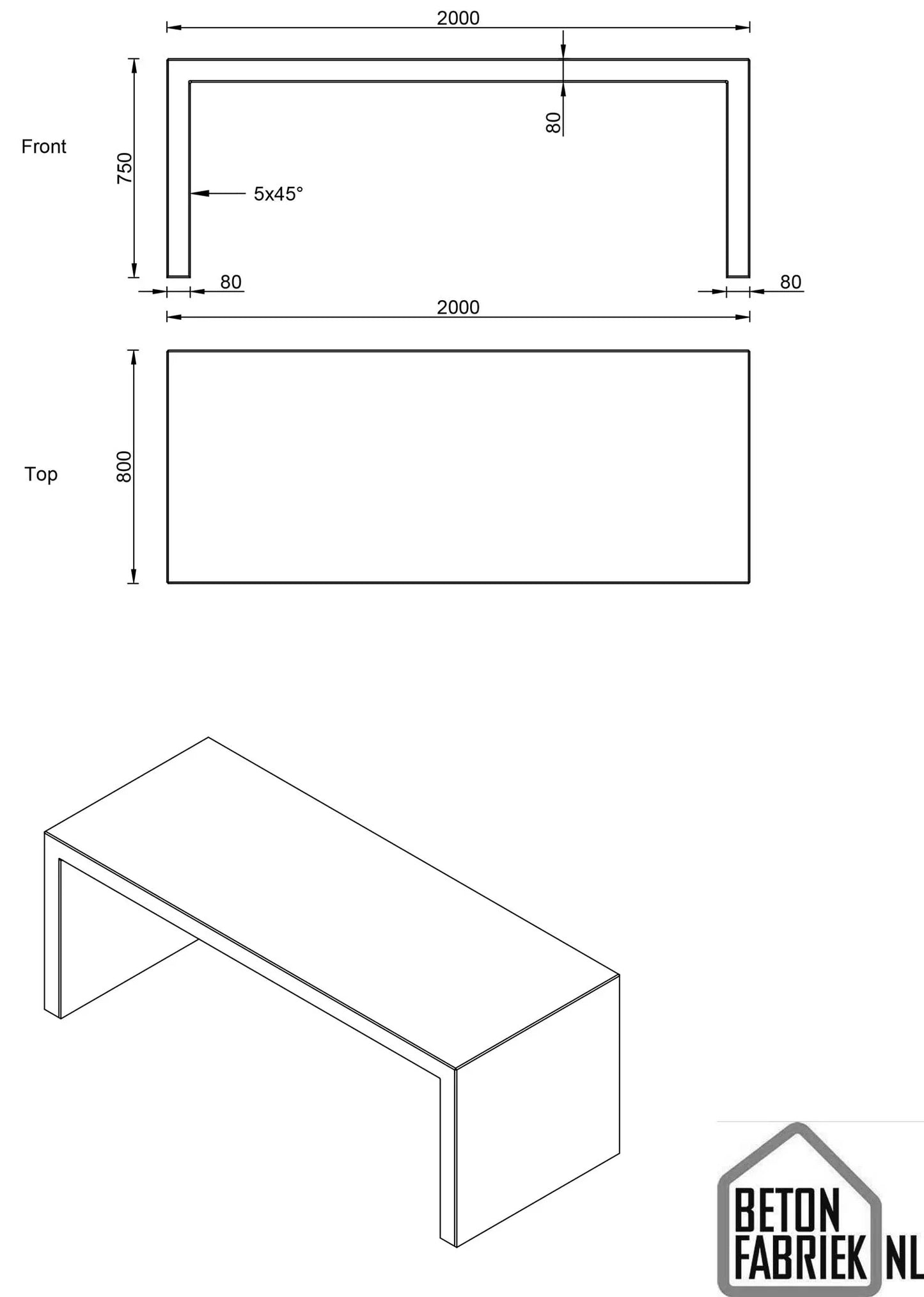Betonnen Tafel 200 cm – Perfecte Match met Betonnen Bank | Betonfabriek.nl - Betonfabriek.nl