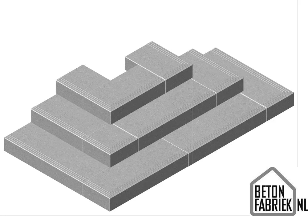 Betonnen Bloktreden - recht en hoek - met anti-slip - 100 x 35 x 15 cm - Betonfabriek.nl