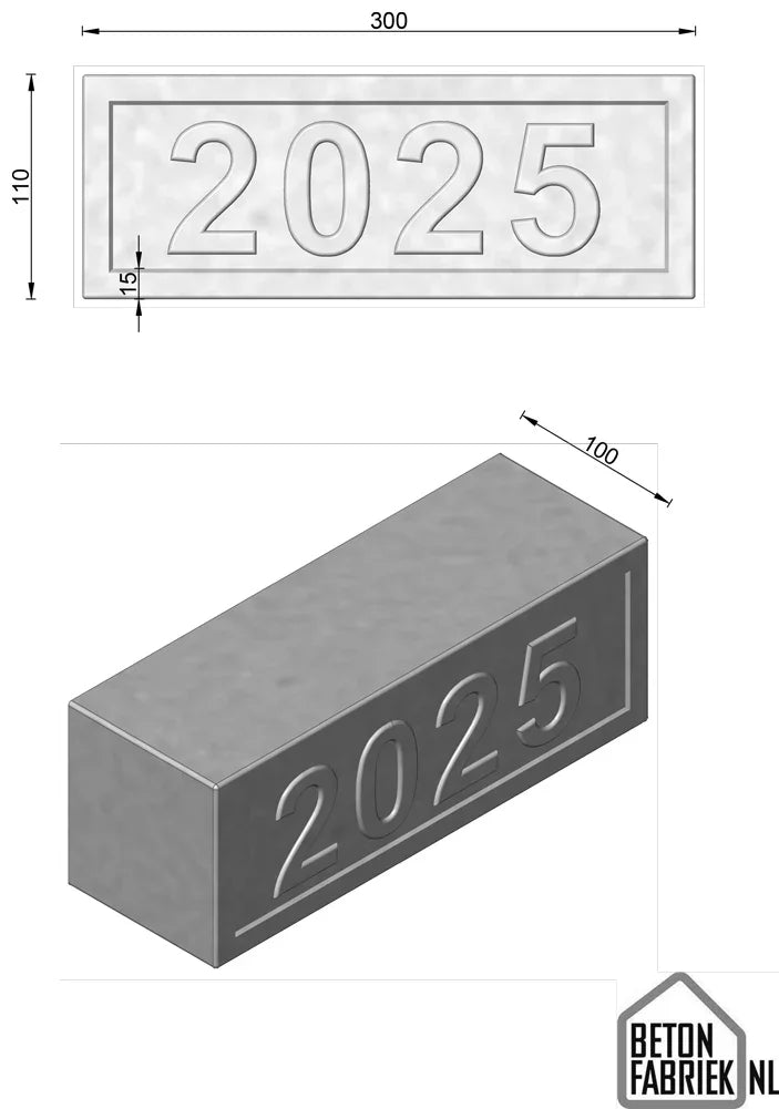 Gevelsteen "2025" - Betonfabriek.nl