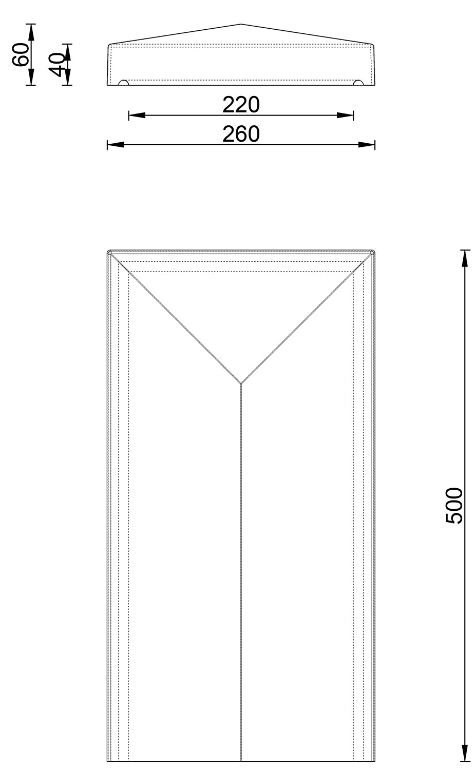 26 cm breed - eindstuk 50 x 26 cm - 3-zijdig aflopend
