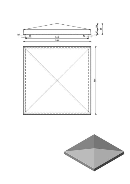 Paalmuts / Penantafdekker Pyramide 55 x 55 cm