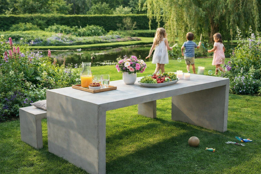 Betonnen Tafel 200 cm – Perfecte Match met Betonnen Bank | Betonfabriek.nl
