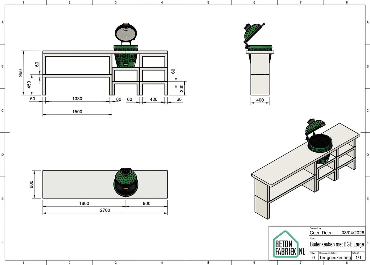 Betonnen buitenkeuken Compact | Green Egg uitsparing - Betonfabriek.nl