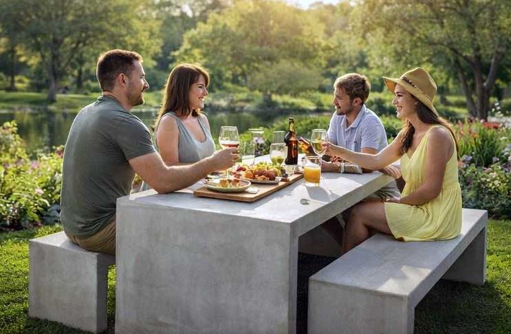 Betonnen Tuinset van 200 cm | Tafel met Bijpassende Bankjes voor Buiten