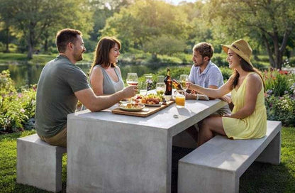 Betonnen Tuinset van 200 cm | Tafel met Bijpassende Bankjes voor Buiten